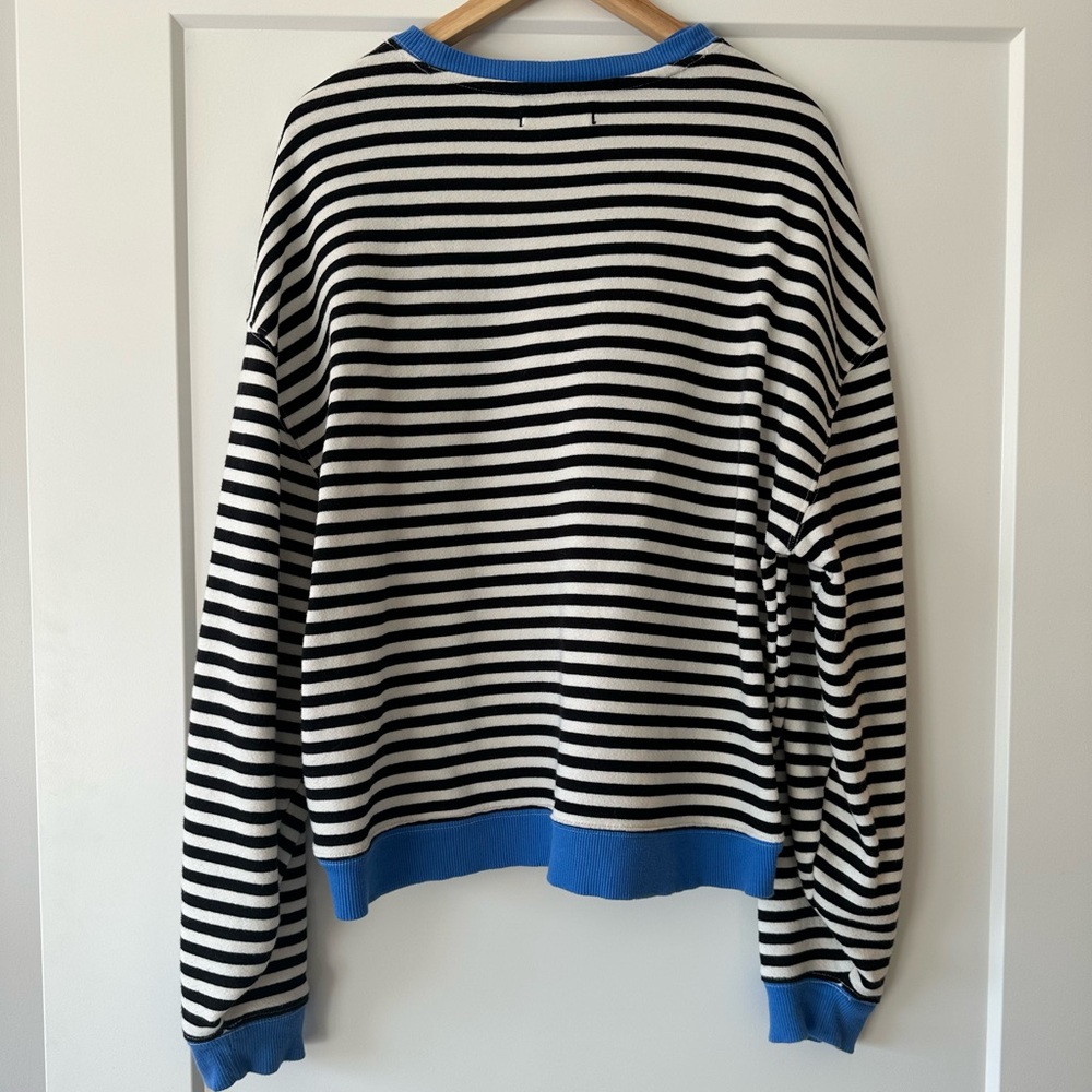 Free People Classic Striped Oversized Crewneck In Black Combo - Picture 3 of 4